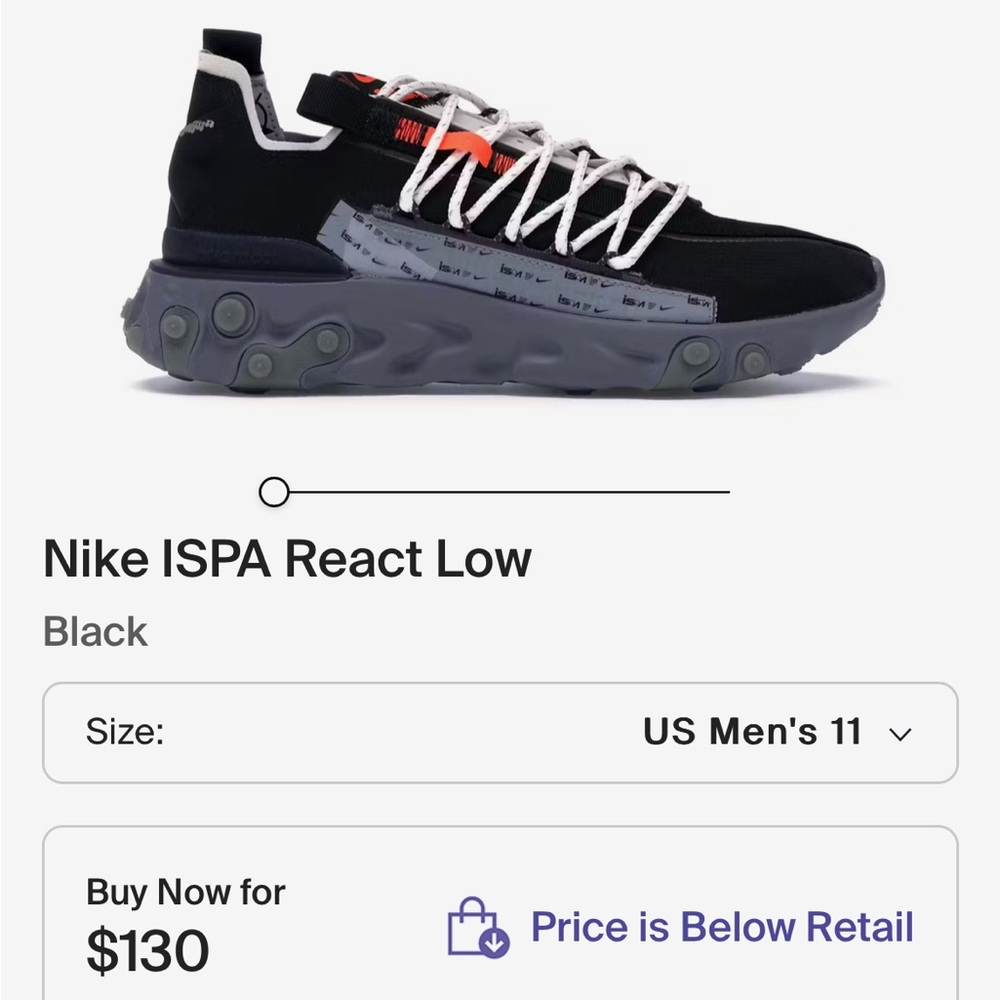 Worn Once - Nike ISPA React Low Black and Gray Sneakers